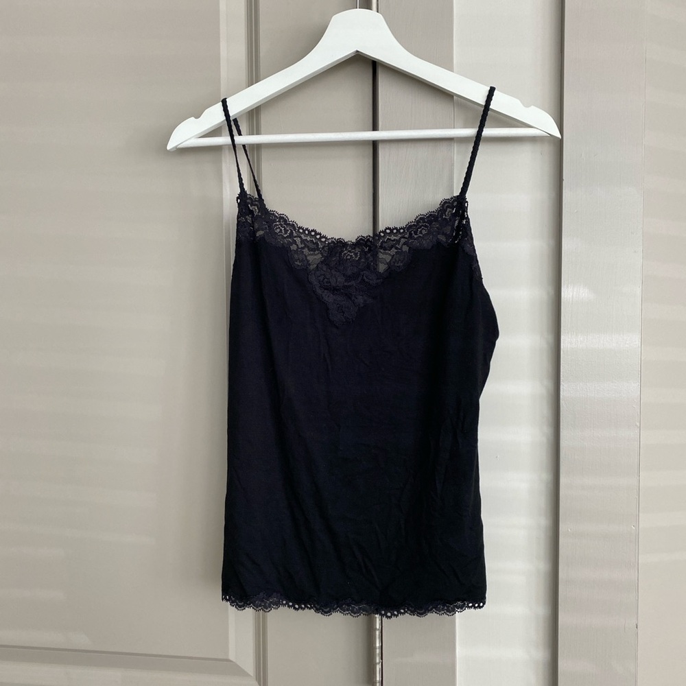 Josie natori women’s Elegant Black Lace Trim Cami Top size L